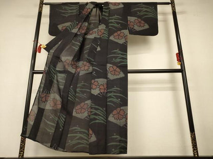 平和屋着物＊夏物　紗紬　扇面花文　正絹　逸品　AABH9419jd