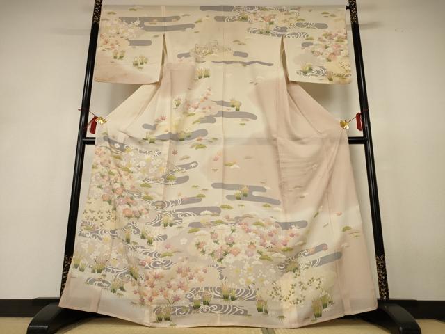 平和屋着物＊夏物 訪問着 絽 友禅 草花霞文 金彩 正絹 逸品 AABH9428jd