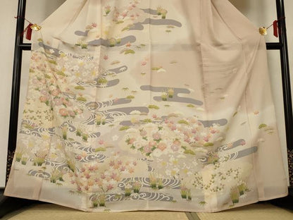 平和屋着物＊夏物 訪問着 絽 友禅 草花霞文 金彩 正絹 逸品 AABH9428jd
