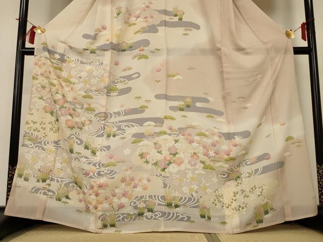 平和屋着物＊夏物 訪問着 絽 友禅 草花霞文 金彩 正絹 逸品 AABH9428jd