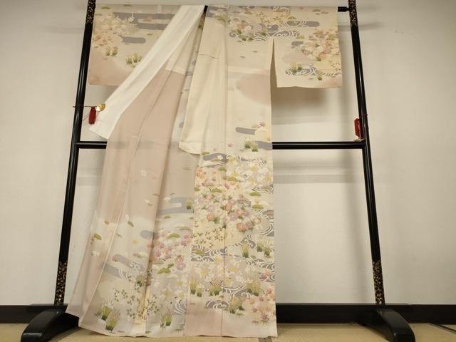 平和屋着物＊夏物 訪問着 絽 友禅 草花霞文 金彩 正絹 逸品 AABH9428jd