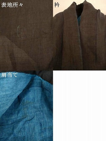 平和屋着物＊夏物　男性　上布　色無地　紫黒色　麻　逸品　AABH9431jd
