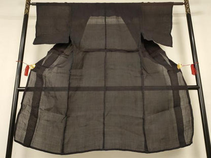 平和屋着物＊夏物　男性　上布　色無地　紫黒色　麻　逸品　AABH9431jd
