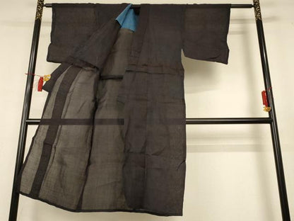 平和屋着物＊夏物　男性　上布　色無地　紫黒色　麻　逸品　AABH9431jd