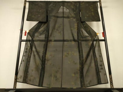 平和屋着物＊夏物 小紋 紗 楓文 正絹 逸品 AABH9435jd