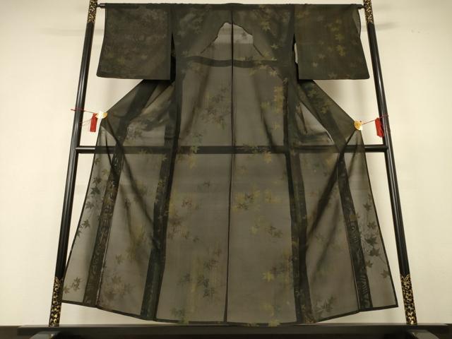 平和屋着物＊夏物 小紋 紗 楓文 正絹 逸品 AABH9435jd