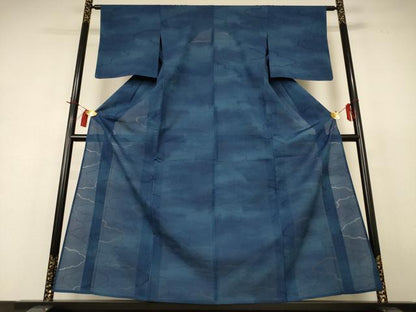 平和屋着物＊夏物 小紋 縦絽 もじり織 雲取り文 正絹 逸品 AABH9436jd