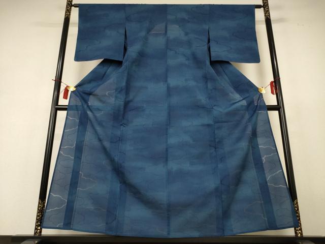 平和屋着物＊夏物 小紋 縦絽 もじり織 雲取り文 正絹 逸品 AABH9436jd