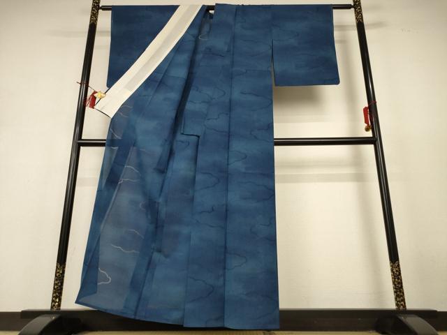 平和屋着物＊夏物 小紋 縦絽 もじり織 雲取り文 正絹 逸品 AABH9436jd