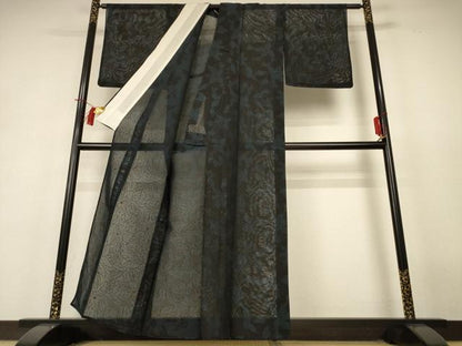 平和屋着物＊夏物　小紋　風通紗　草花文　正絹　逸品　AABH9439jd