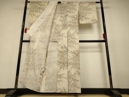 平和屋着物＊夏物 小紋 絽 手描き 草花文 正絹 逸品 AABH9442jd