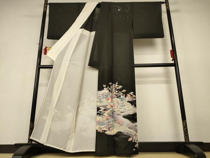 平和屋着物＊夏物 黒留袖 絽 友禅 作家物 風景文 暈し染め 正絹 逸品 AABH9451jd