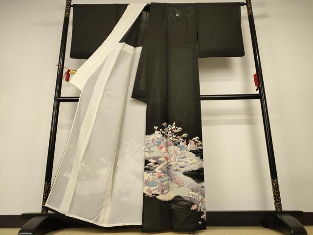 平和屋着物＊夏物 黒留袖 絽 友禅 作家物 風景文 暈し染め 正絹 逸品 AABH9451jd