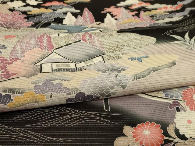 平和屋着物＊夏物 黒留袖 絽 友禅 作家物 風景文 暈し染め 正絹 逸品 AABH9451jd