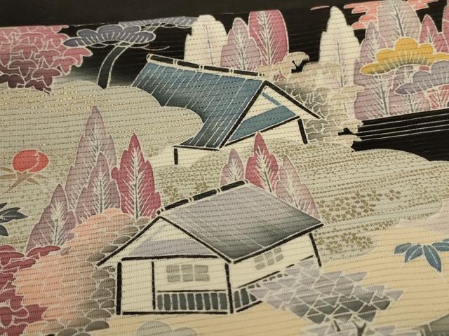 平和屋着物＊夏物 黒留袖 絽 友禅 作家物 風景文 暈し染め 正絹 逸品 AABH9451jd
