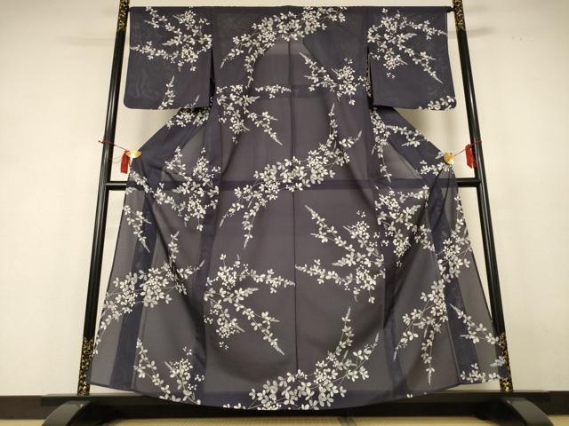 平和屋着物＊夏物 小紋 絽 草花文 洗える着物 AABH9455jd