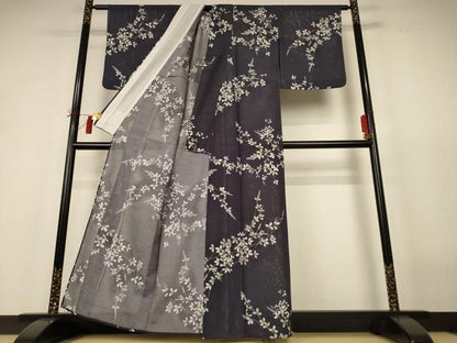 平和屋着物＊夏物 小紋 絽 草花文 洗える着物 AABH9455jd