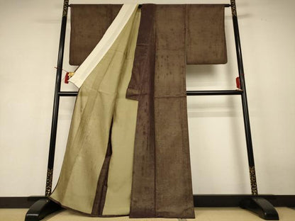 平和屋着物▽小紋　無双　紗袷　紗×紗　草花文　正絹　逸品　AABH9469jd