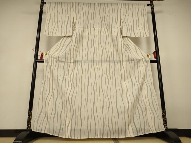 平和屋着物＊夏物 小紋 絽 よろけ縞 洗える着物 AABH9470jd