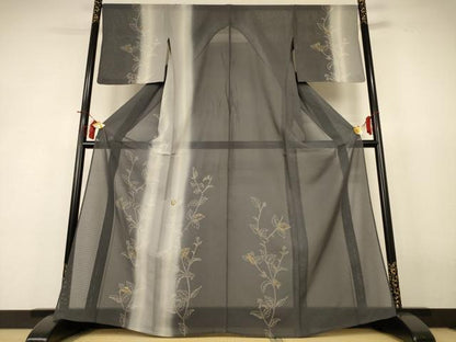 平和屋着物＊夏物 訪問着 紗 草花文 暈し染め 金彩 正絹 逸品 AABH9473jd