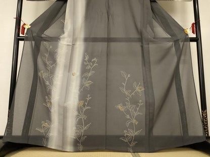 平和屋着物＊夏物 訪問着 紗 草花文 暈し染め 金彩 正絹 逸品 AABH9473jd