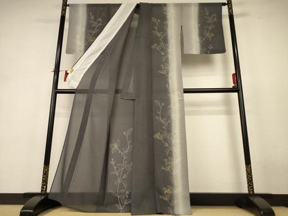 平和屋着物＊夏物 訪問着 紗 草花文 暈し染め 金彩 正絹 逸品 AABH9473jd