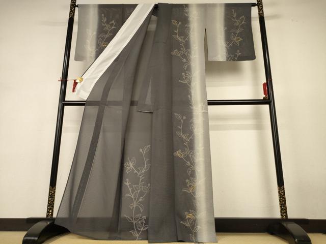 平和屋着物＊夏物 訪問着 紗 草花文 暈し染め 金彩 正絹 逸品 AABH9473jd