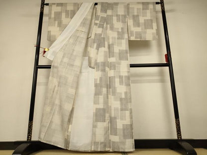 平和屋着物＊夏物 小紋 絽 幾何学文様 暈し染め 正絹 逸品 AABH9476jd