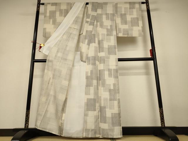 平和屋着物＊夏物 小紋 絽 幾何学文様 暈し染め 正絹 逸品 AABH9476jd