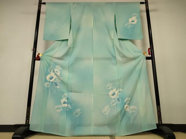 平和屋着物＊夏物　訪問着　絽　草花文　暈し染め　銀彩　正絹　逸品　AABH9477jd