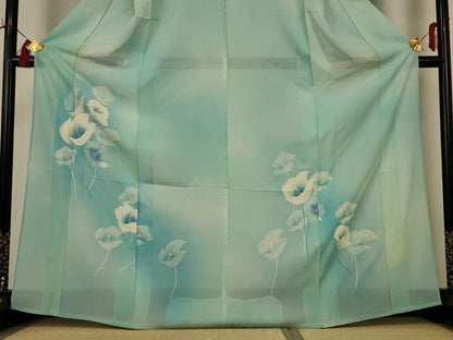 平和屋着物＊夏物　訪問着　絽　草花文　暈し染め　銀彩　正絹　逸品　AABH9477jd