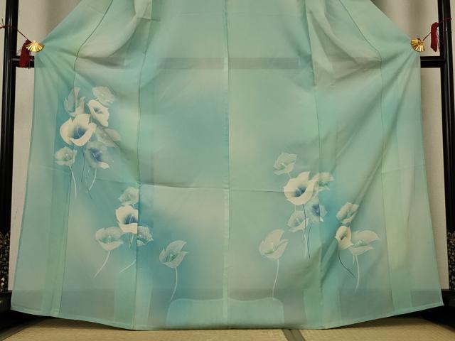 平和屋着物＊夏物　訪問着　絽　草花文　暈し染め　銀彩　正絹　逸品　AABH9477jd