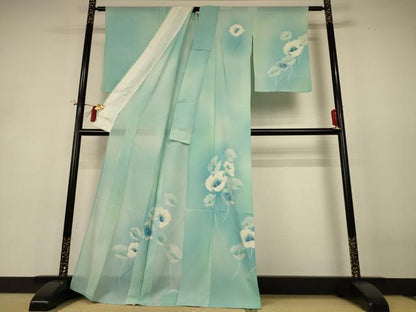平和屋着物＊夏物　訪問着　絽　草花文　暈し染め　銀彩　正絹　逸品　AABH9477jd