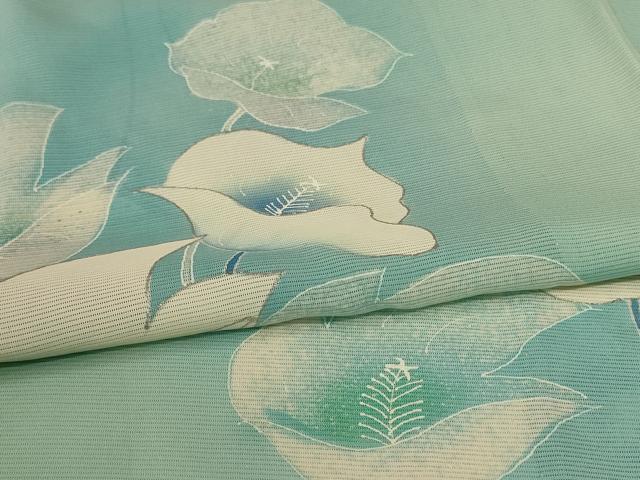 平和屋着物＊夏物　訪問着　絽　草花文　暈し染め　銀彩　正絹　逸品　AABH9477jd
