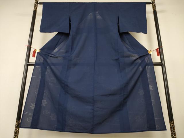 平和屋着物＊夏物 色無地 流水楓紋紗 留紺色 正絹 逸品 AABH9483jd