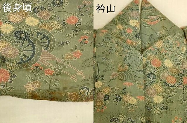 平和屋着物＊夏物 小紋 花車文 麻 逸品 AABH9496jd