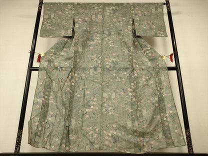 平和屋着物＊夏物 小紋 花車文 麻 逸品 AABH9496jd