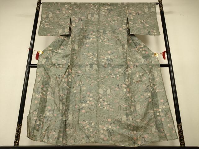 平和屋着物＊夏物 小紋 花車文 麻 逸品 AABH9496jd