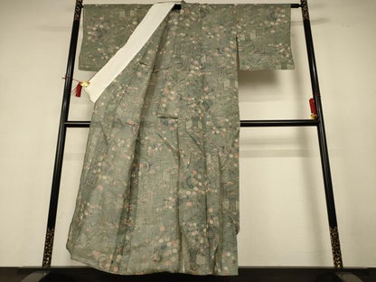 平和屋着物＊夏物 小紋 花車文 麻 逸品 AABH9496jd