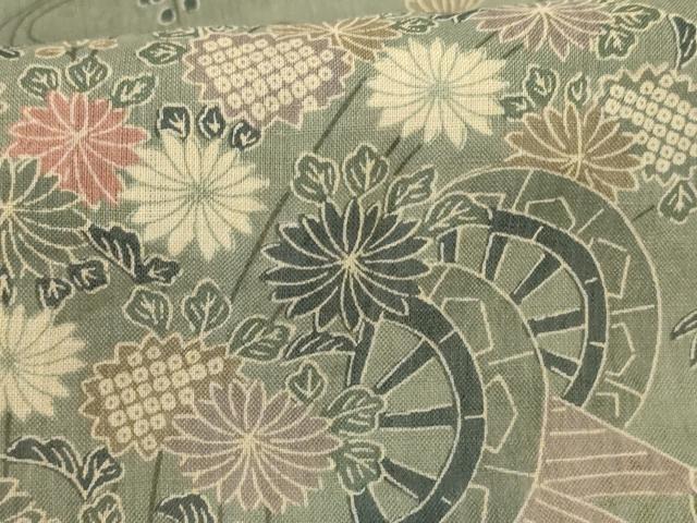 平和屋着物＊夏物 小紋 花車文 麻 逸品 AABH9496jd
