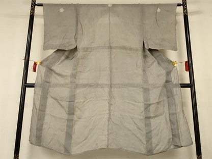 平和屋着物＊夏物 男性 色紋付 灰青色 麻 逸品 AABH9503jd