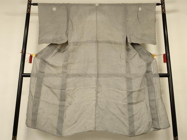 平和屋着物＊夏物 男性 色紋付 灰青色 麻 逸品 AABH9503jd