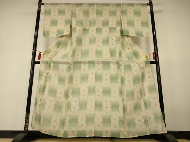 平和屋着物＊夏物 紗紬 麻の葉文様 正絹 逸品 AABH9518jd