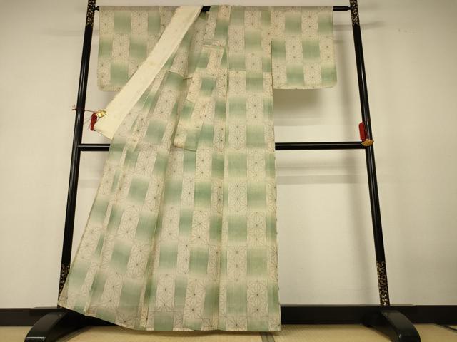 平和屋着物＊夏物 紗紬 麻の葉文様 正絹 逸品 AABH9518jd