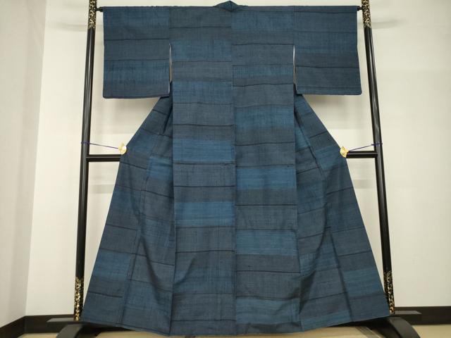 平和屋着物●結城紬　100亀甲　横段文　正絹　逸品　AABH9521ck
