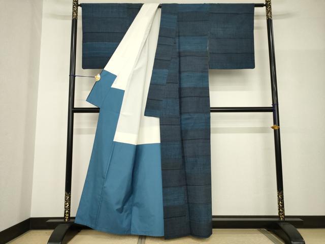 平和屋着物●結城紬　100亀甲　横段文　正絹　逸品　AABH9521ck