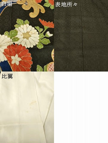 平和屋着物●豪華黒留袖　友禅　刺繍　立波花文　正絹　逸品　AABH9522ck