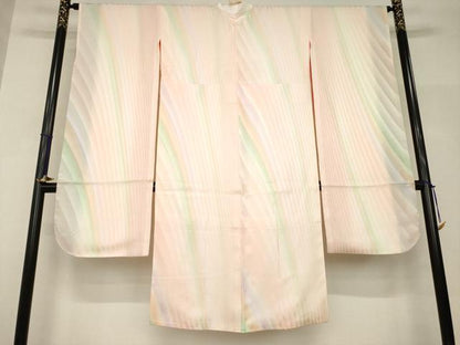 平和屋着物●長襦袢　袷　斜縞地紋　正絹　逸品　AABH9527ck