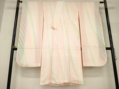 平和屋着物●長襦袢　袷　斜縞地紋　正絹　逸品　AABH9527ck