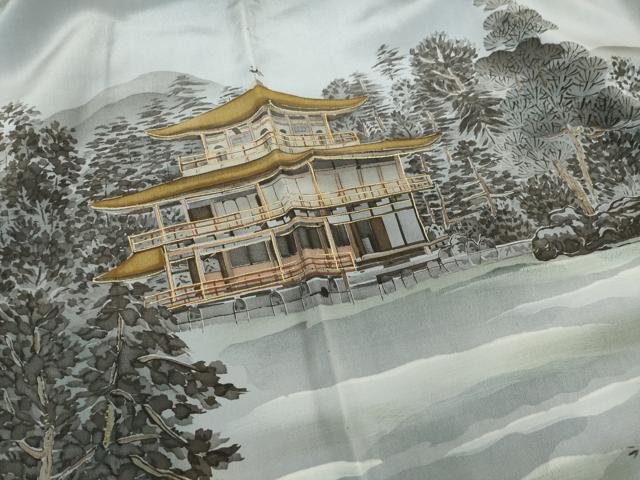 平和屋着物●男性　長襦袢　袷　手描き　風景文　金彩　正絹　逸品　AABH9528ck